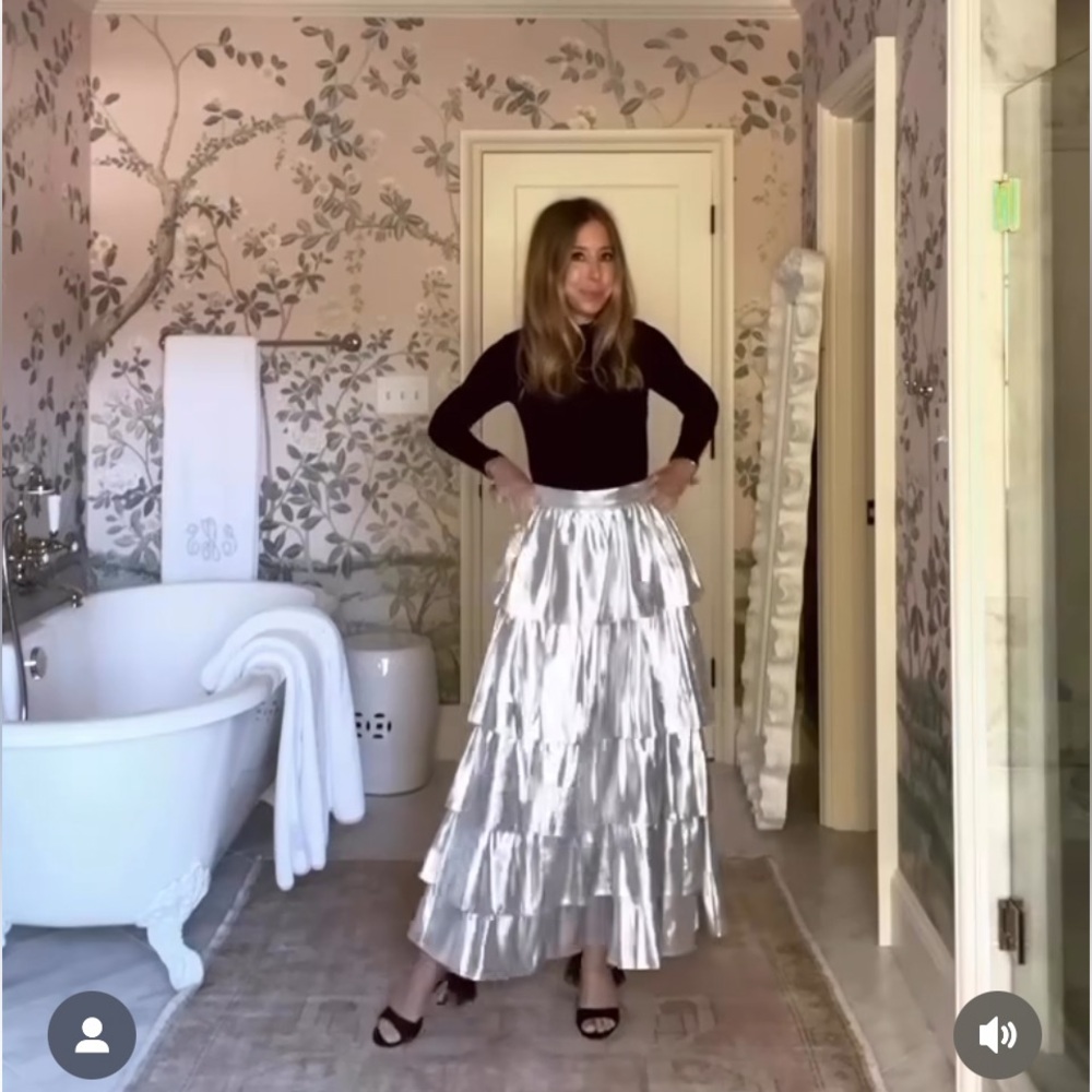 ANTONIO MELANI Silver Tiered Metallic Maxi Skirt